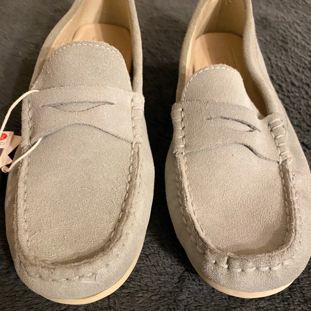 Zara Kids Suede Moccasin Loafers in Light Gray